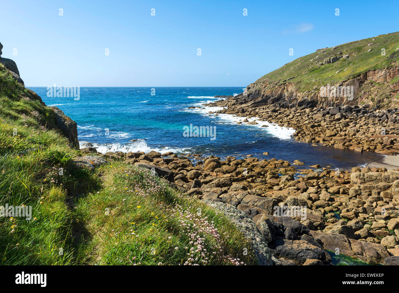 The secluded beach at Porthgwarra cove in Cornwall, England, UK Stock Photo