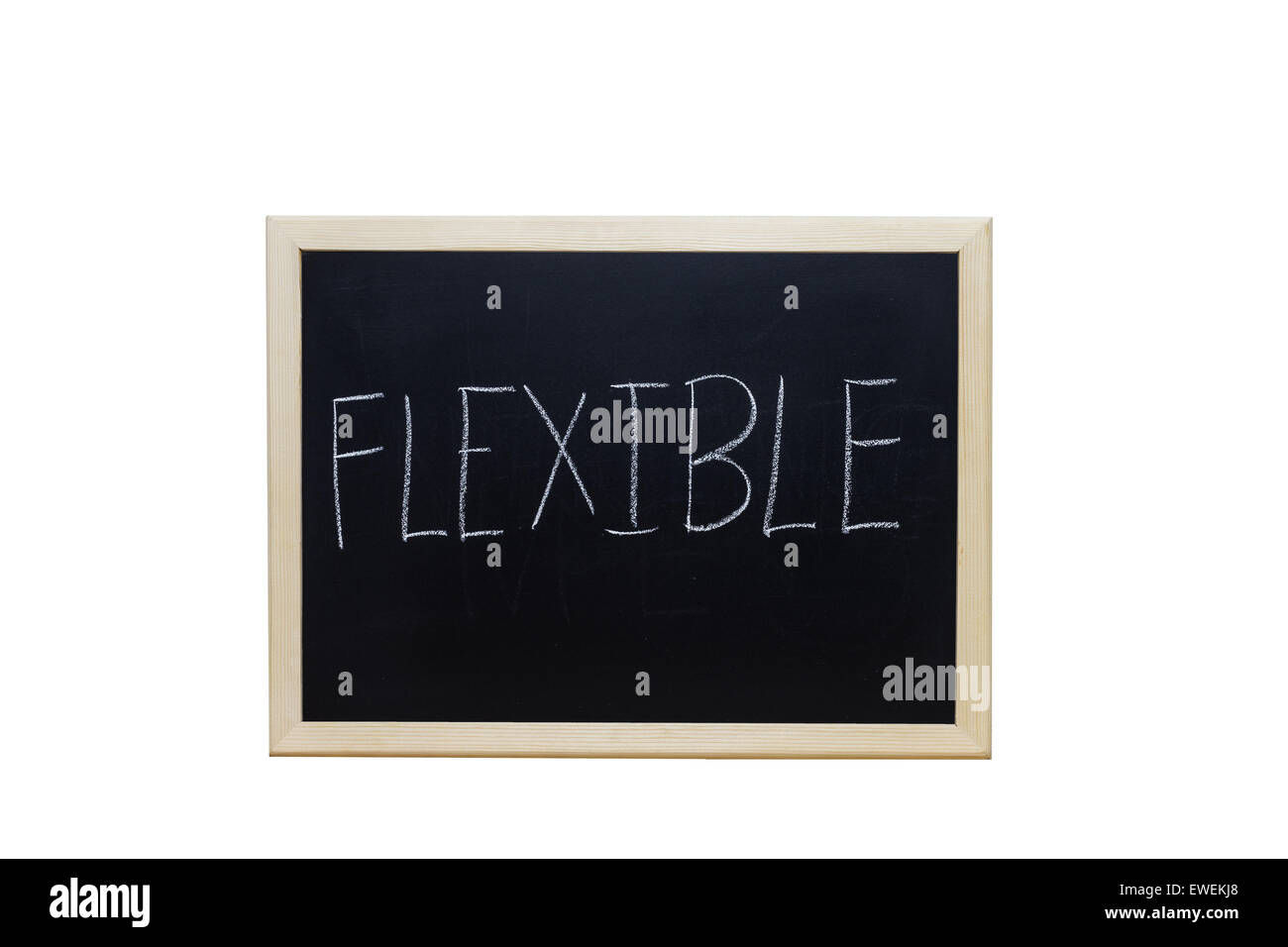FLEXIBLE written with white chalk on blackboard. Stock Photo