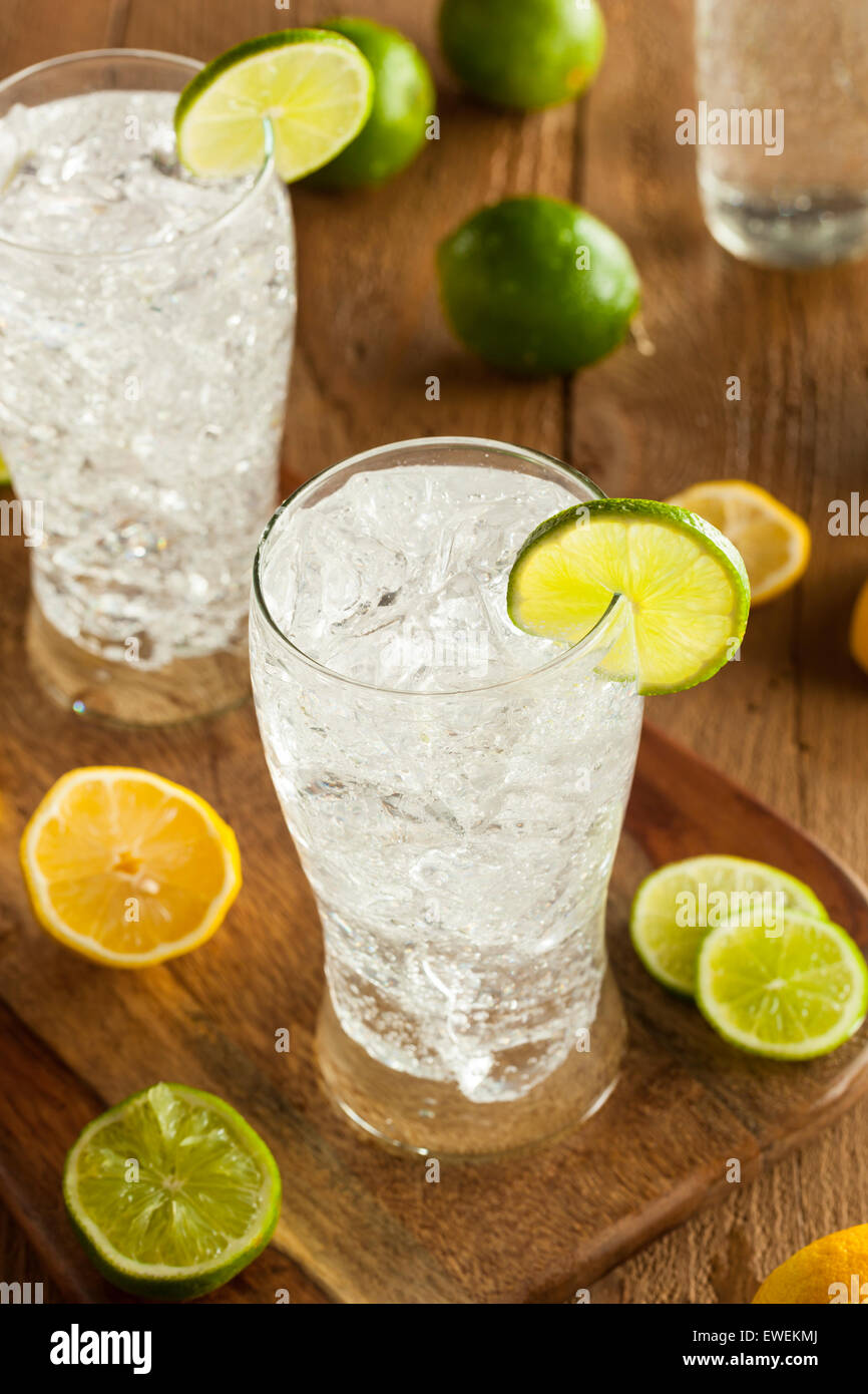 Refreshing Lemon and Lime Soda in a Glass Stock Photo