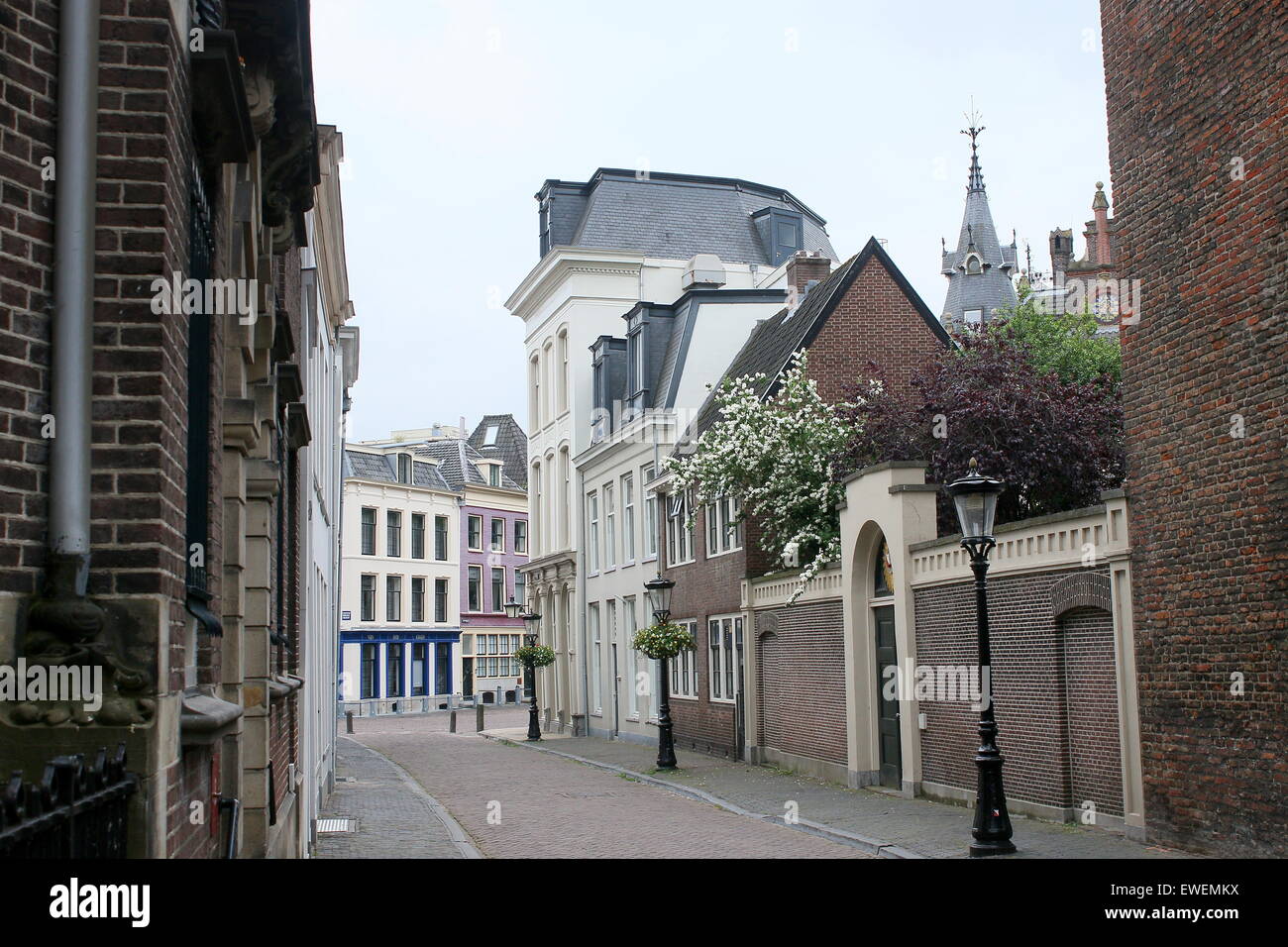 Historic Medieval Achter de Dom street, behind Dom Church, Utrecht, The Netherlands, looking