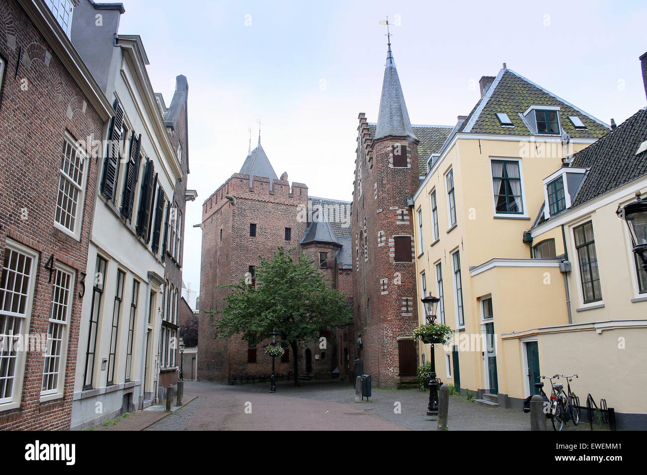 Historic Medieval Achter de Dom street with monumental Kapittelhuis (1400) directly behind Dom