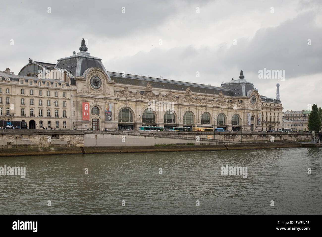 The Seine River and the exterior of the Musee d'Orsay in Paris, France Stock Photo