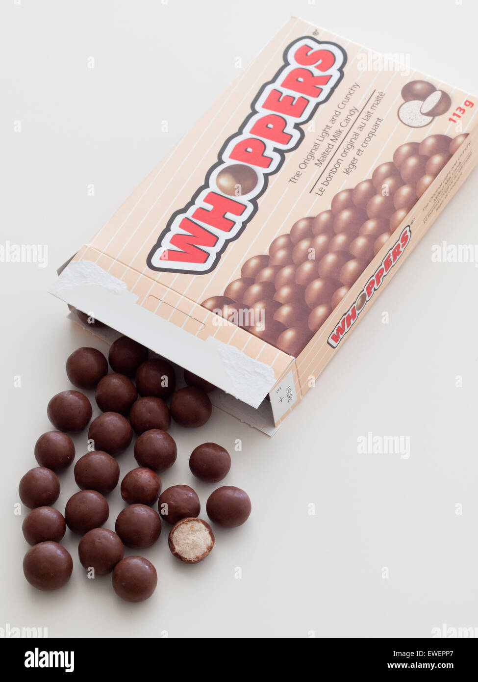 A box of Whoppers candy. Whoppers are malted milk balls covered