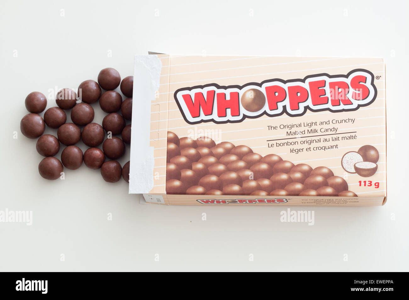 A box of Whoppers candy. Whoppers are malted milk balls covered