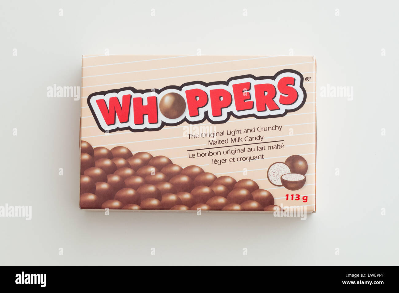 A box of Whoppers candy. Whoppers are malted milk balls covered with  chocolate and produced by the Hershey Company Stock Photo - Alamy