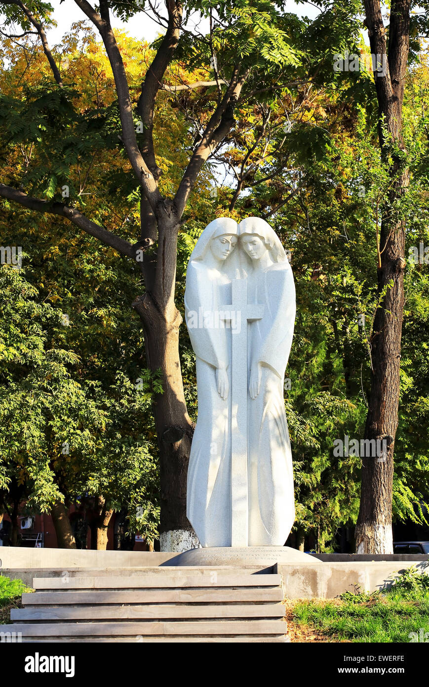 Monument 'Joint Cross' in Yerevan, Armenia, in honor of the Russian-Armenian friendship Stock Photo