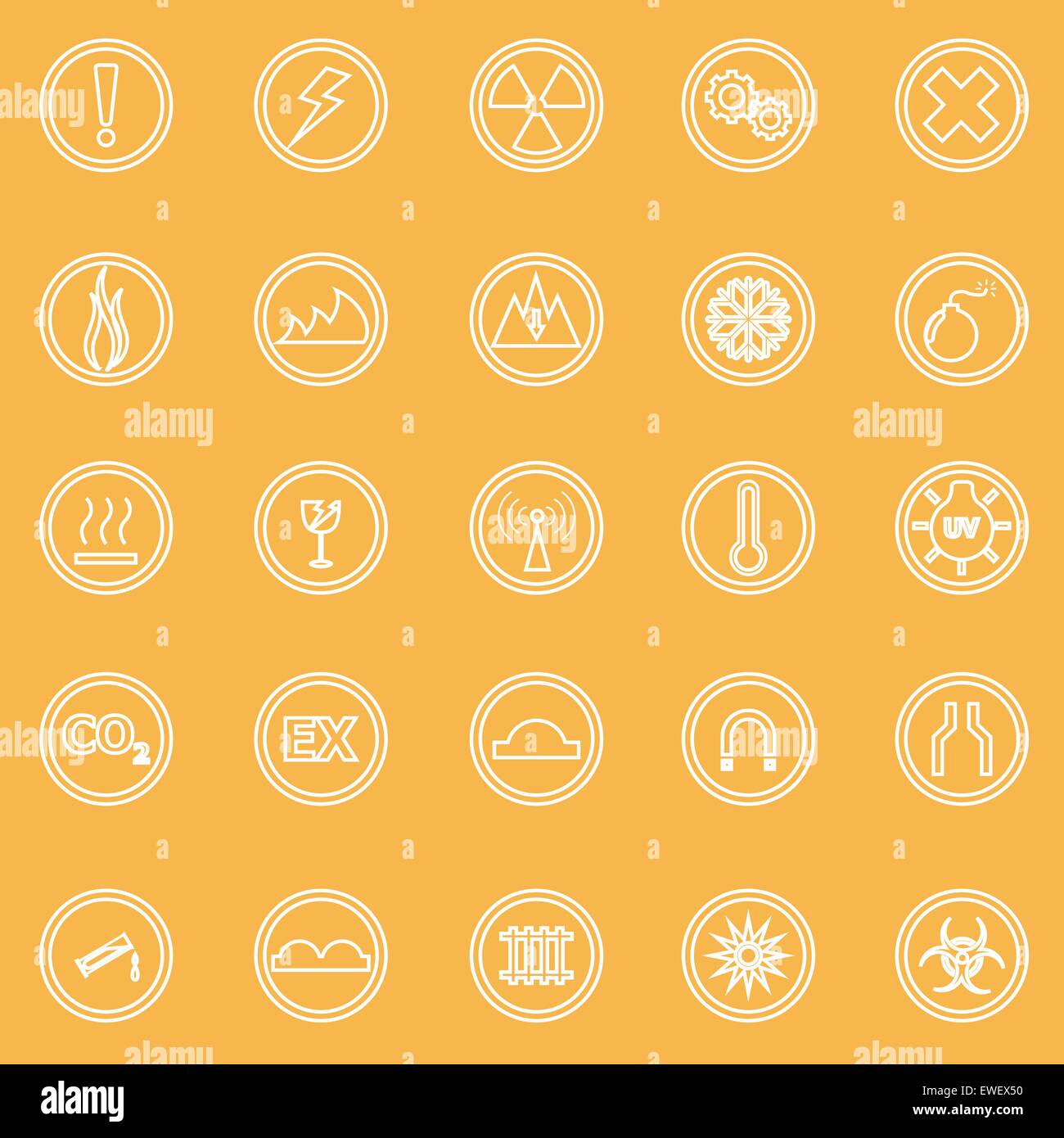 Warning sign line icons on yellow background, stock vector Stock Vector