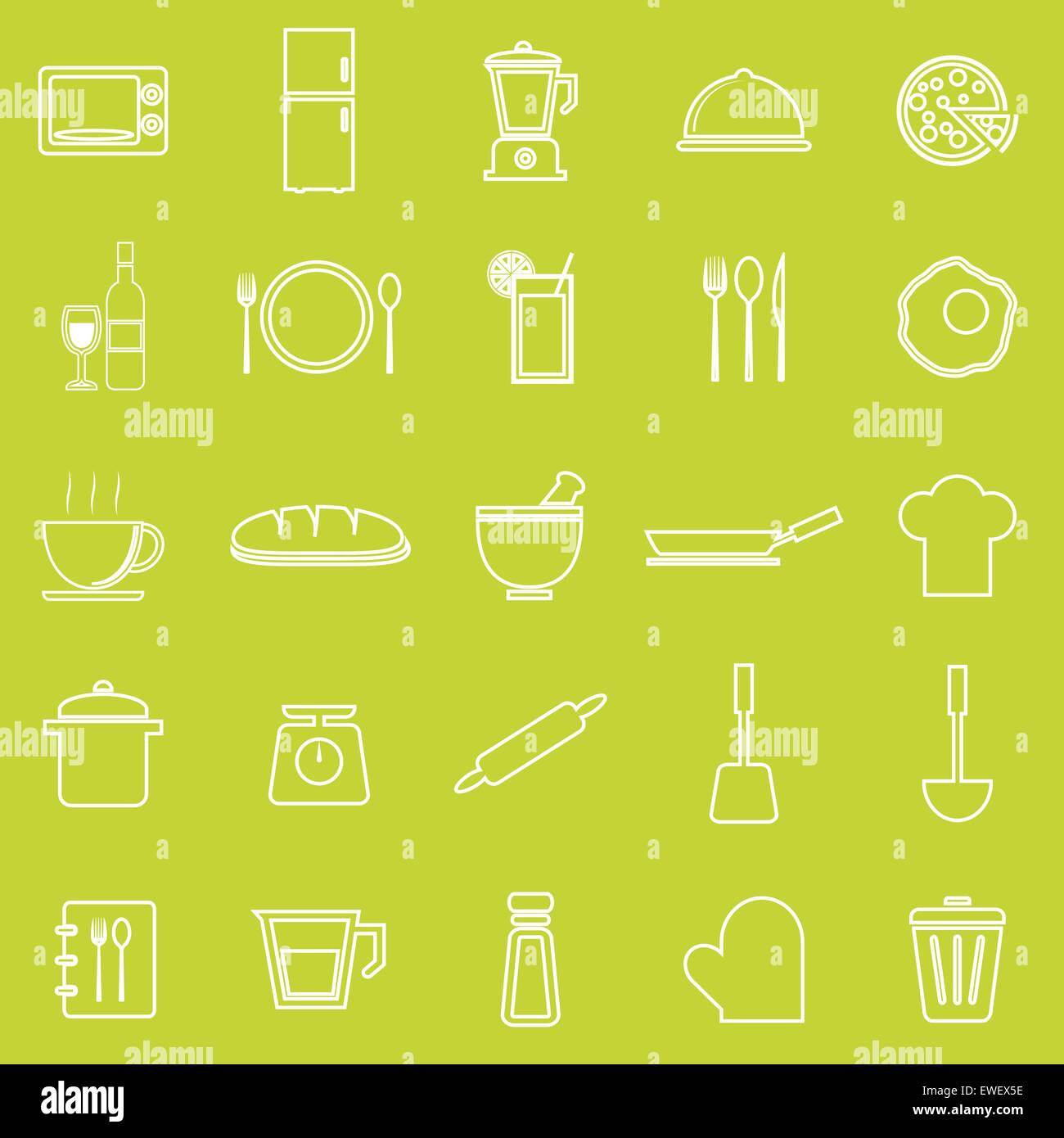 Kitchen line icons on green background, stock vector Stock Vector