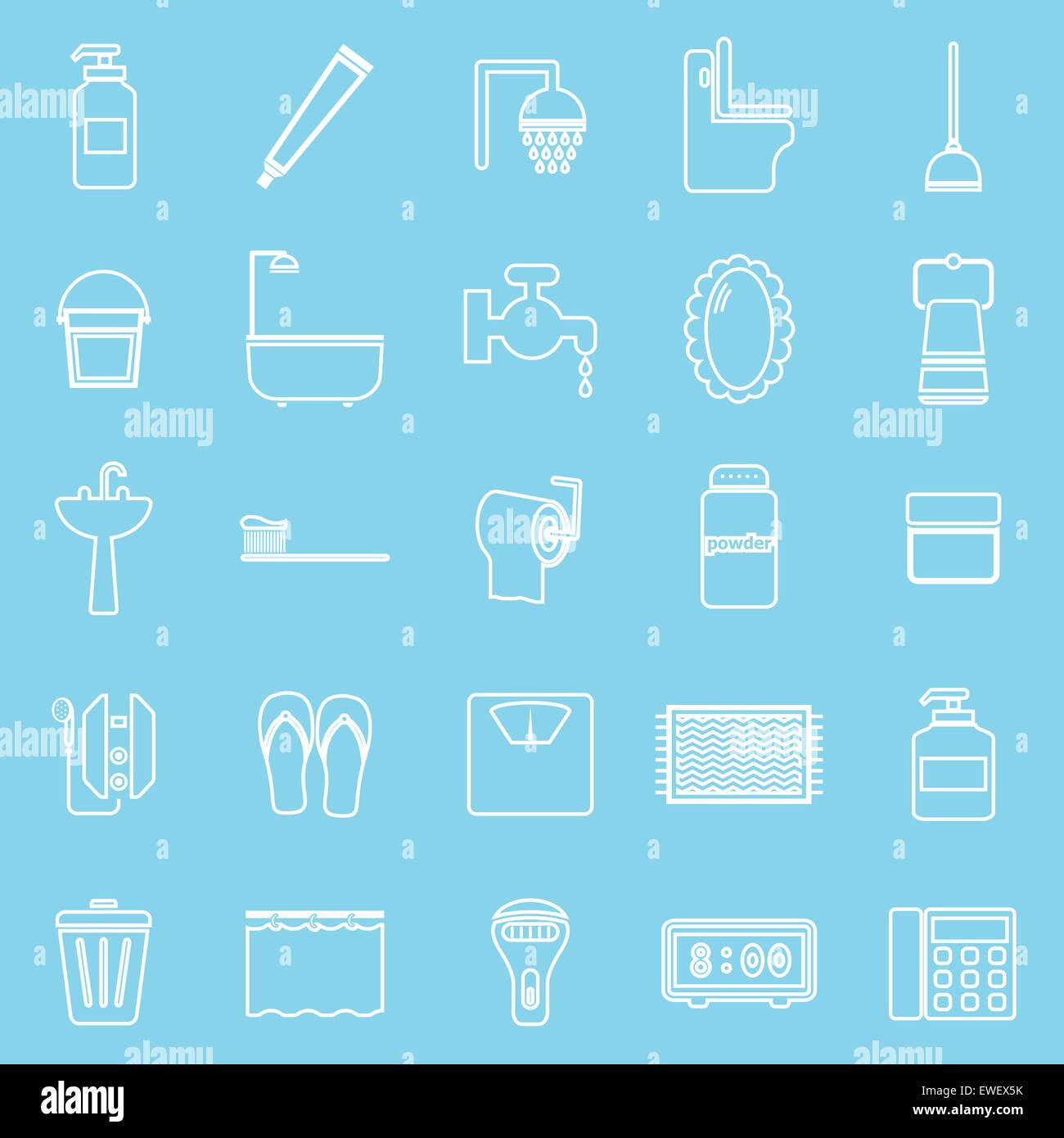 Bathroom line icons on light blue background, stock vector Stock Vector