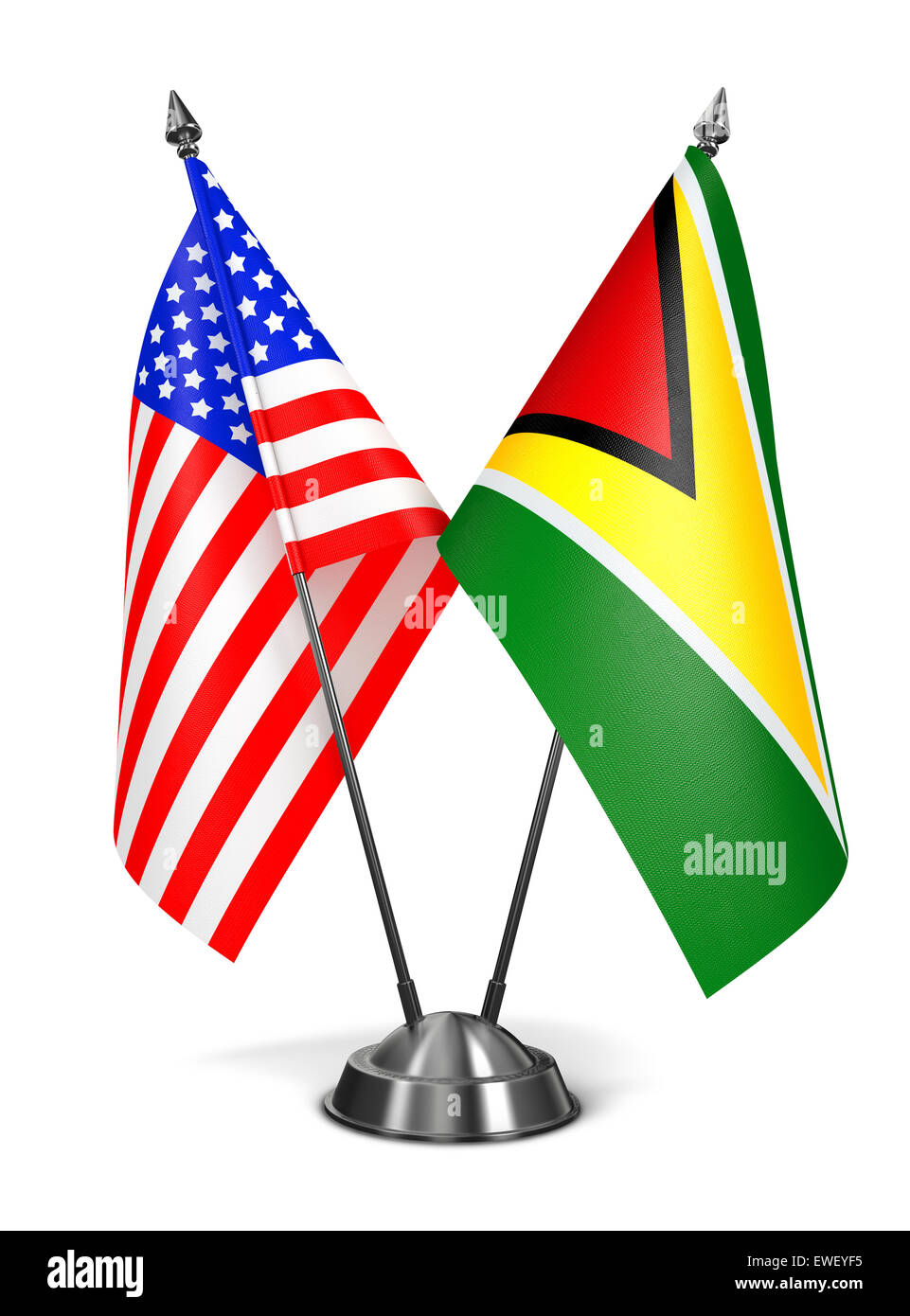 USA and Guyana - Miniature Flags. Stock Photo