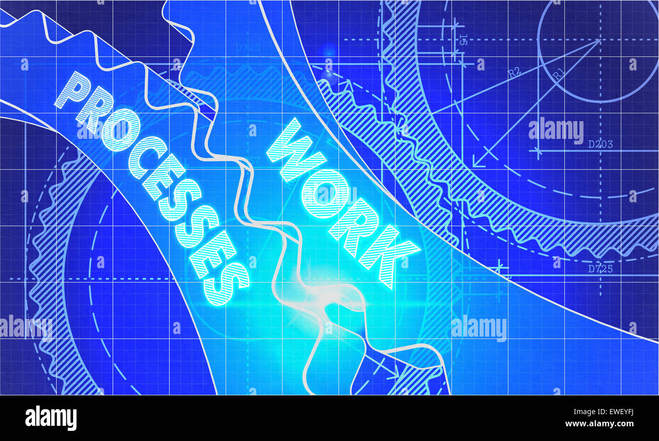 Work Processes Concept. Blueprint of Gears. Stock Photo
