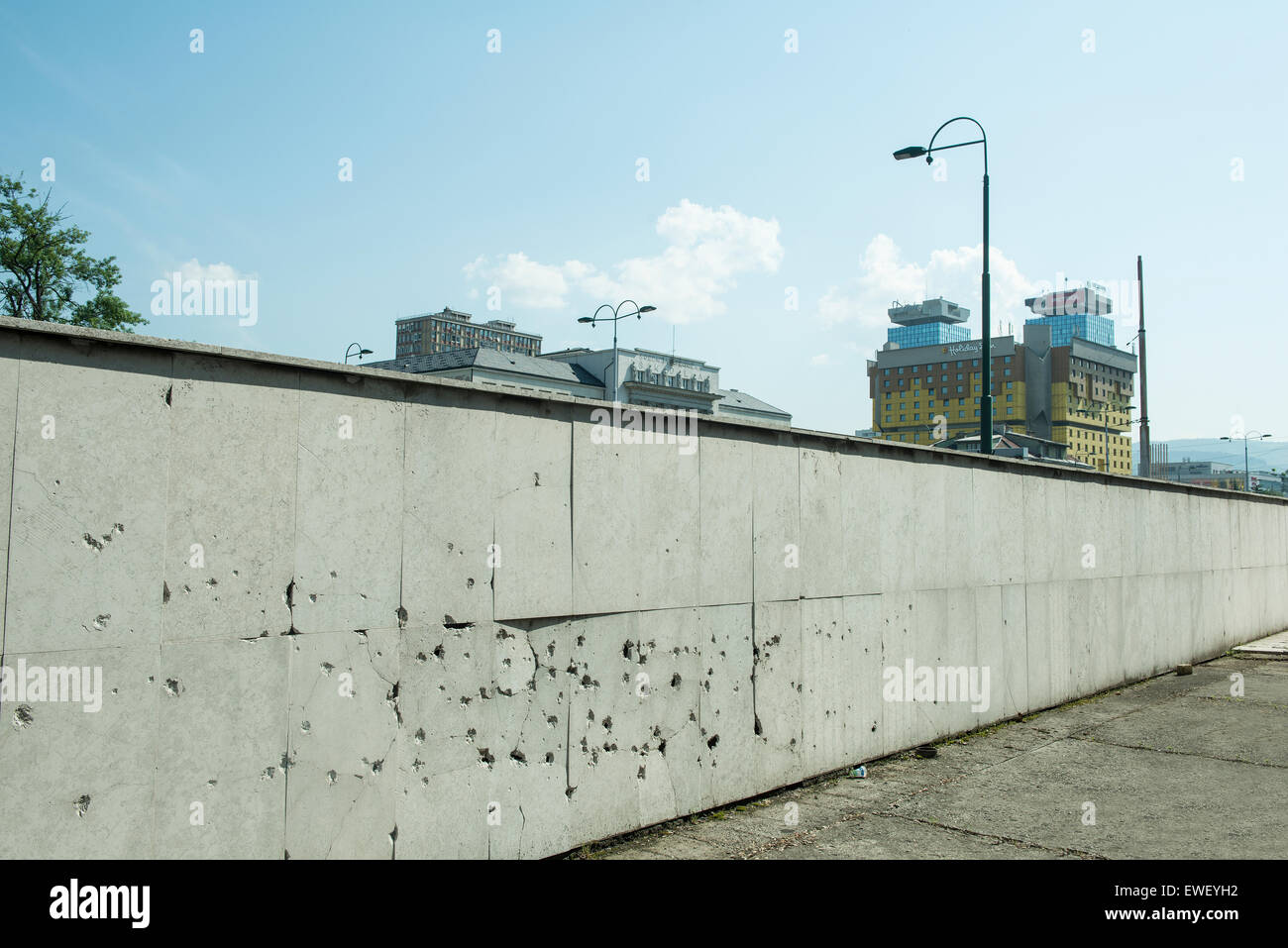 marks left by the blows of a firearm on the walls of Sarajevo Stock Photo