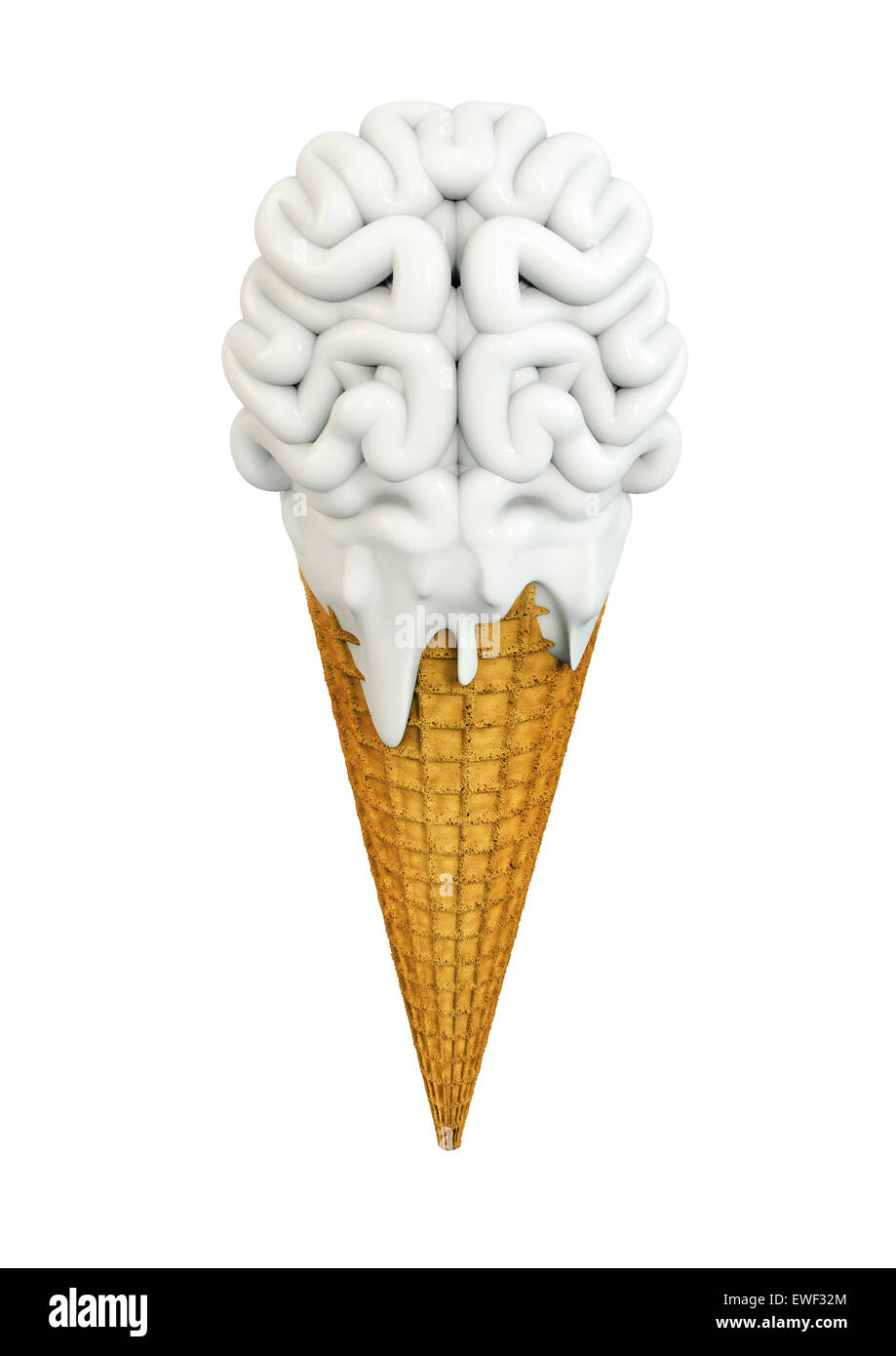 3D render of brain shaped ice cream cone Stock Photo