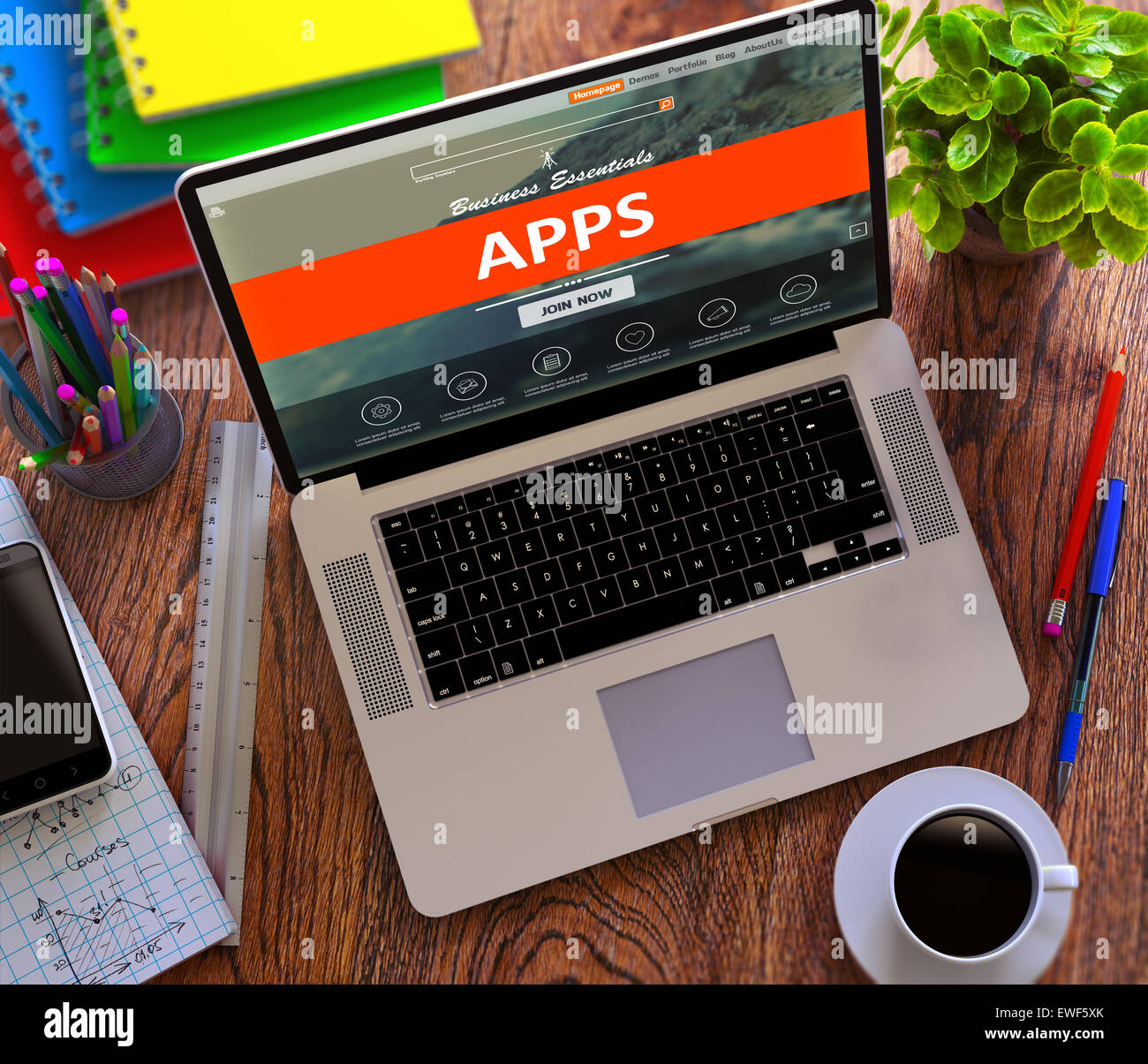 Apps. Office Working Concept. Stock Photo