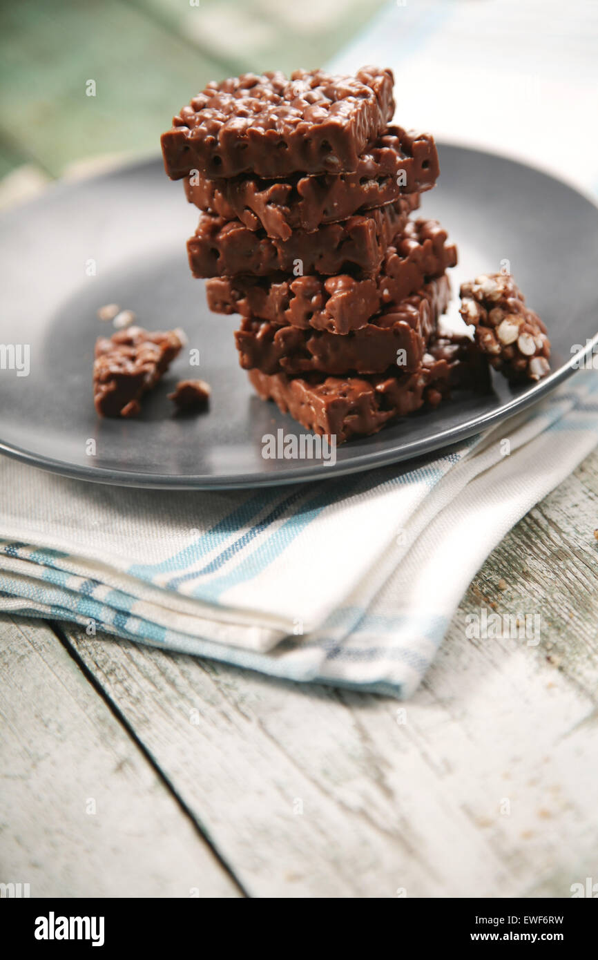 Close-up of chocolate cookies on plate Stock Photo