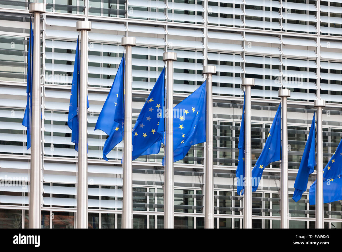 EU flags at European Commission in Brussels Stock Photo