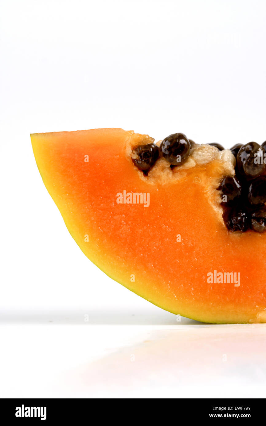 Papaya on white background - close-up Stock Photo