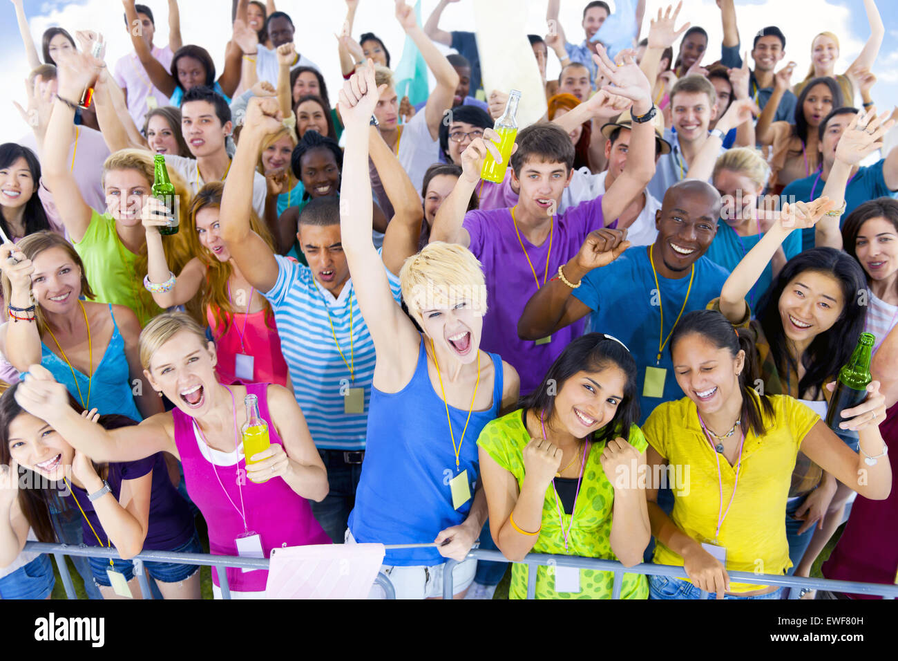 Large Group People Celebrating Cheerful Friendship Stock Photo