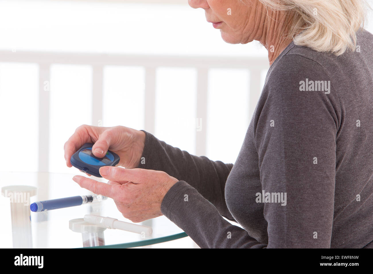 TEST FOR DIABETES, SENIOR Stock Photo