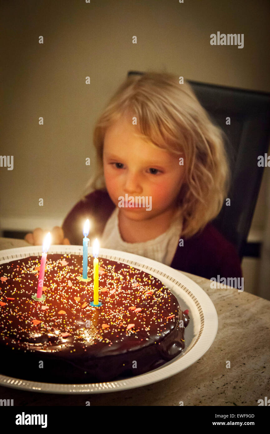 Birthday cake with flaming candles hires stock photography and images