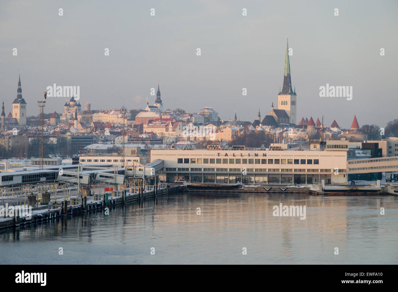 Tallinn sea port an old town background, morning view Stock Photo