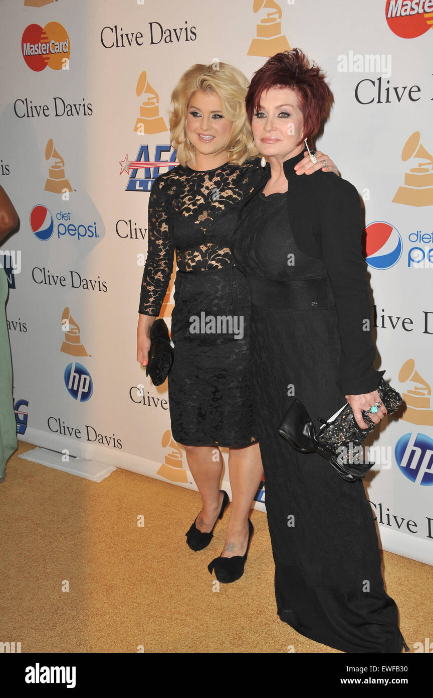 LOS ANGELES, CA - FEBRUARY 12, 2011: Kelly Osbourne & mother Sharon Osbourne at the 2011 Clive Davis pre-Grammy party at the Beverly Hilton Hotel. Stock Photo