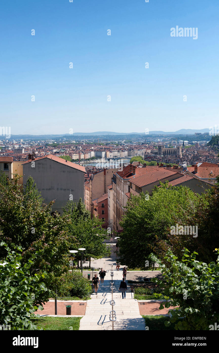 Lyon (south-eastern France): buildings along the slope in the district of La Croix Rousse. The city of Lyon Stock Photo