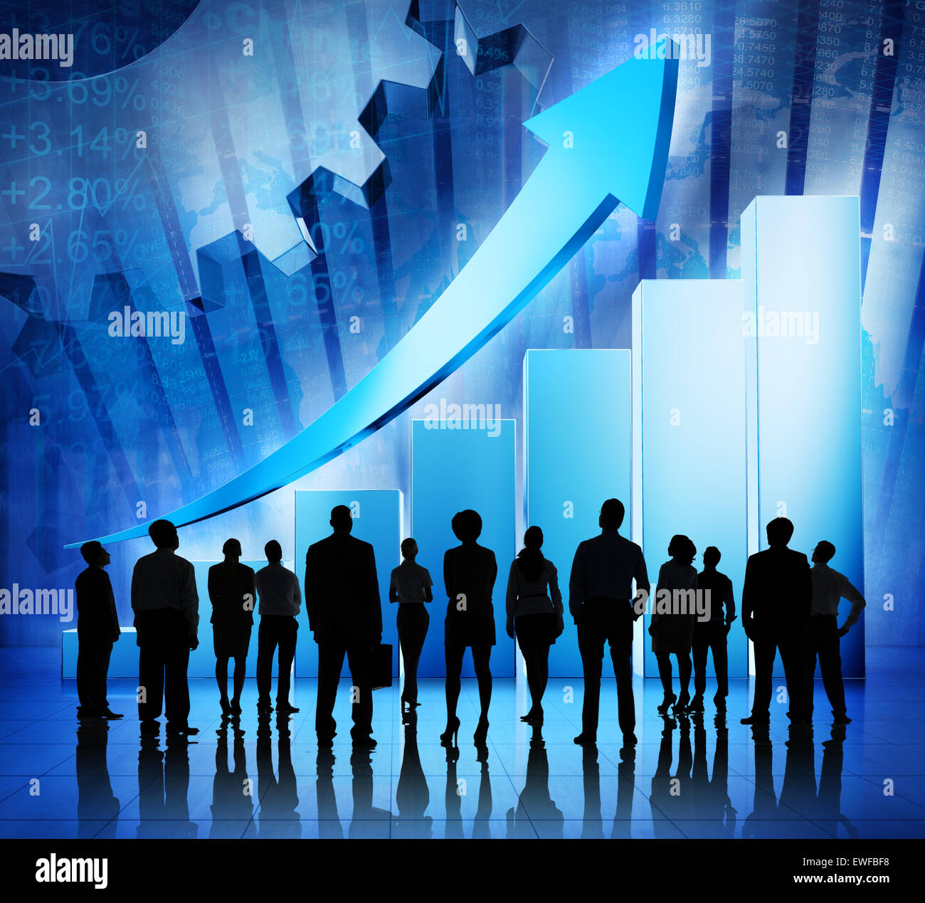 Group of Business People on Booming World Economic Stock Photo