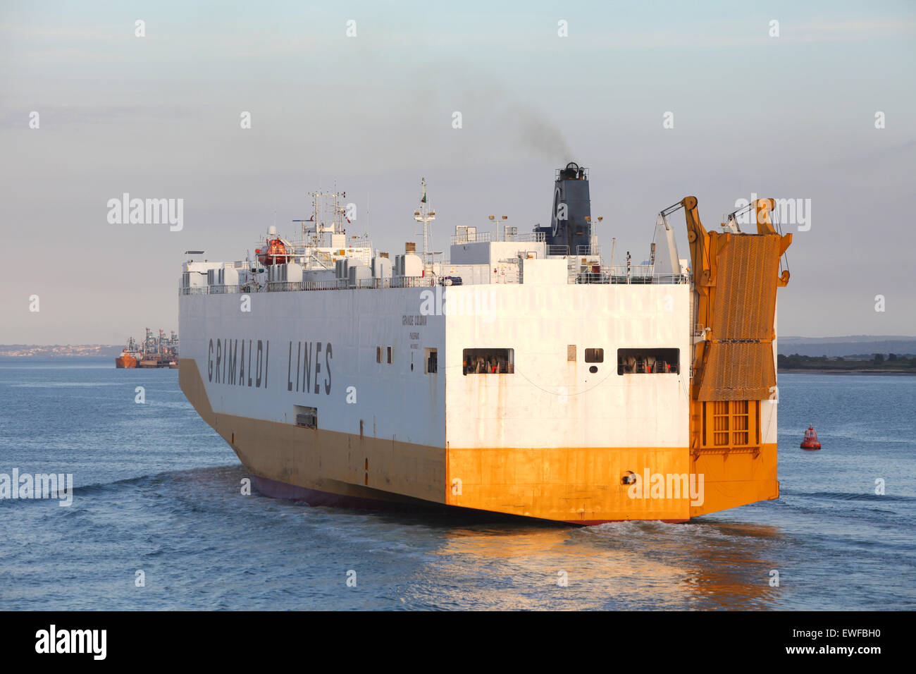 Grimaldi Lines car transporter ship Grande Colonia pictured leaving Southampton Docks Stock Photo