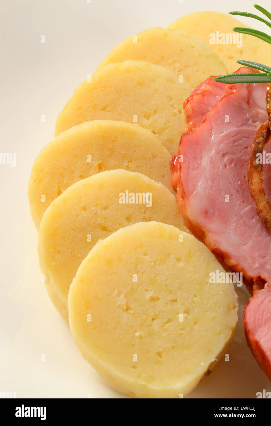 Smoked pork meat with potato dumplings Stock Photo