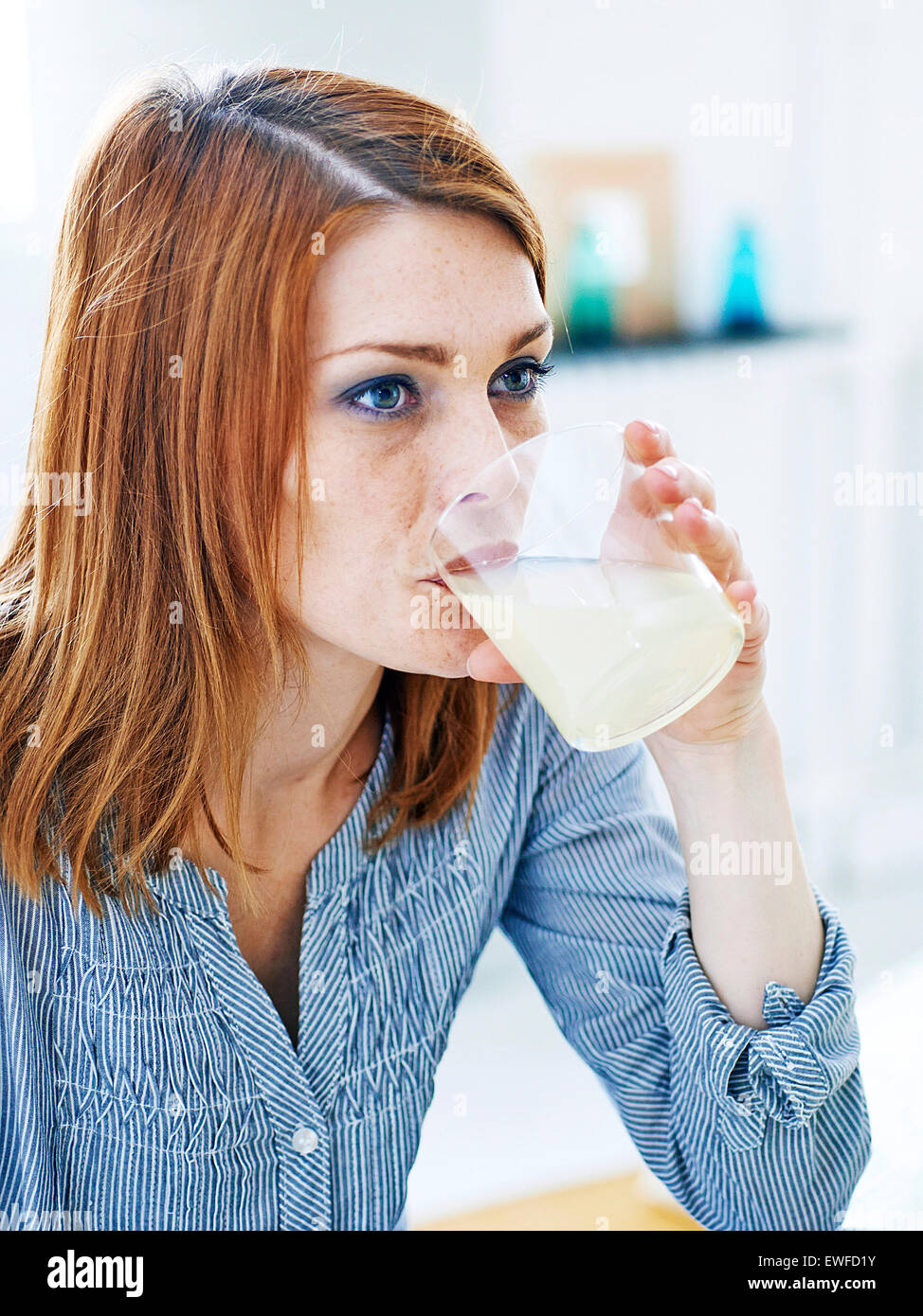 WOMAN WITH COLD DRINK Stock Photo Alamy