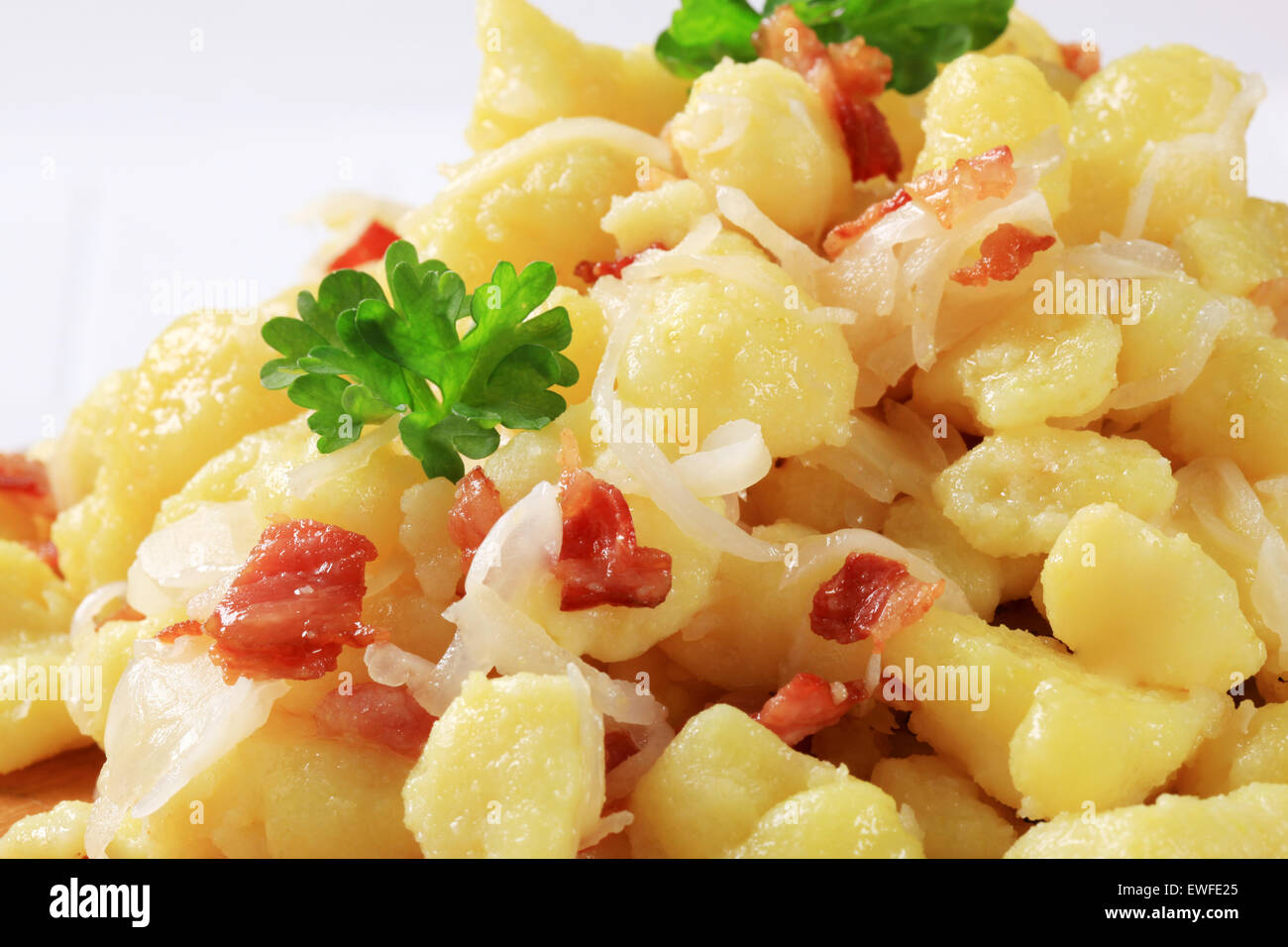 Halushky Small potato dumplings (halushky) with bacon and white cabbage Stock ...