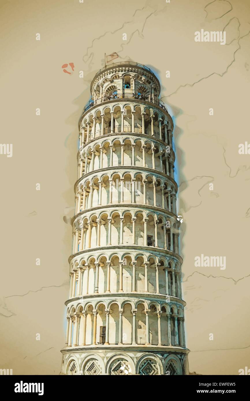 Leaning tower, Pisa, Italy Stock Vector