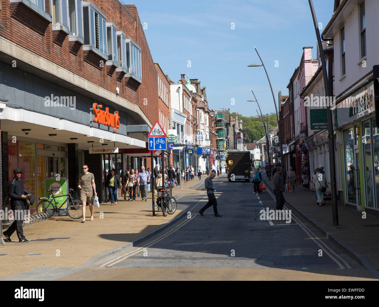 Shops in Upper Brook Street, Ipswich, Suffolk, England, UK Stock Photo ...