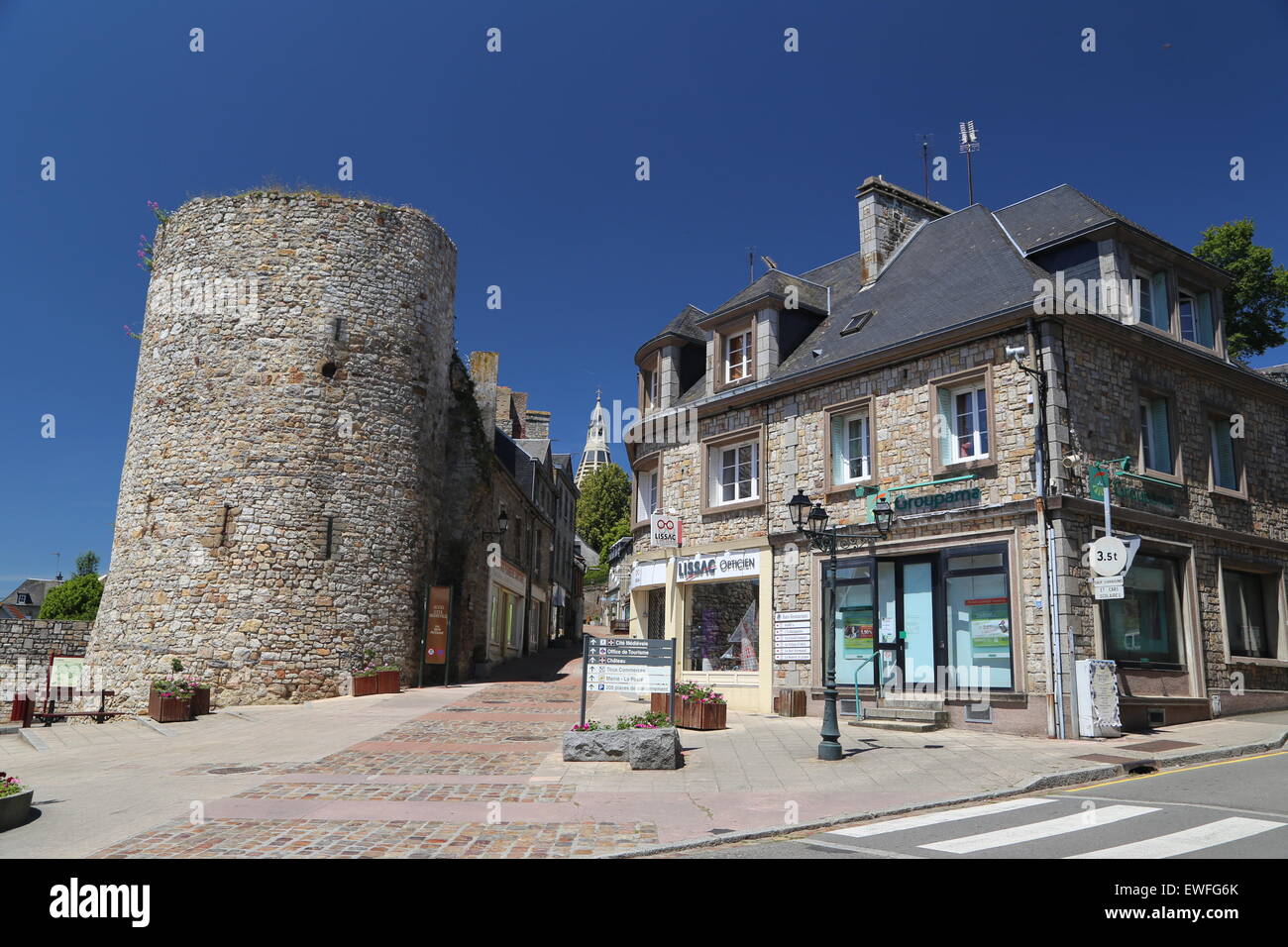 Remains of fortifications in the historic town of Domfront, France