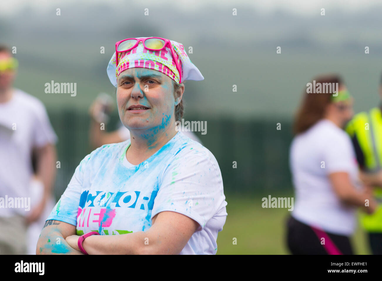 Redbourn, Hertfordshire, UK. 13th June, 2015. People gathered at the Hertfordshire County Show for the Color Me Rad 5K run. Stock Photo