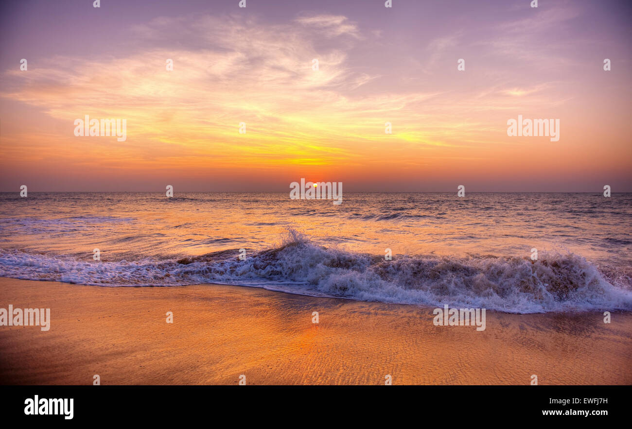 Perfect Sunset Tropical Beach Tranquil Scene Stock Photo