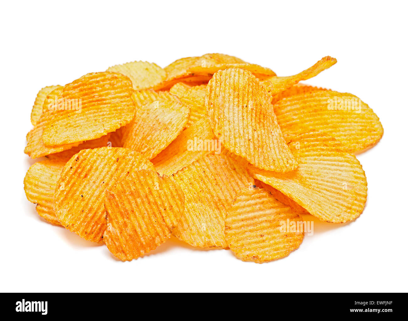 Potato ripple chips snack isolated on white Stock Photo