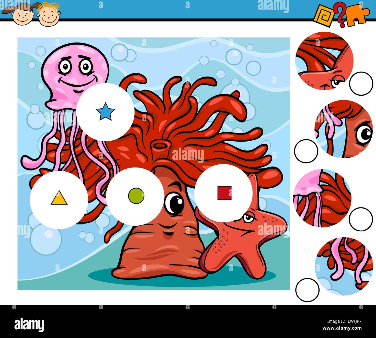 Cartoon Illustration of Match the Pieces Educational Game for Preschool