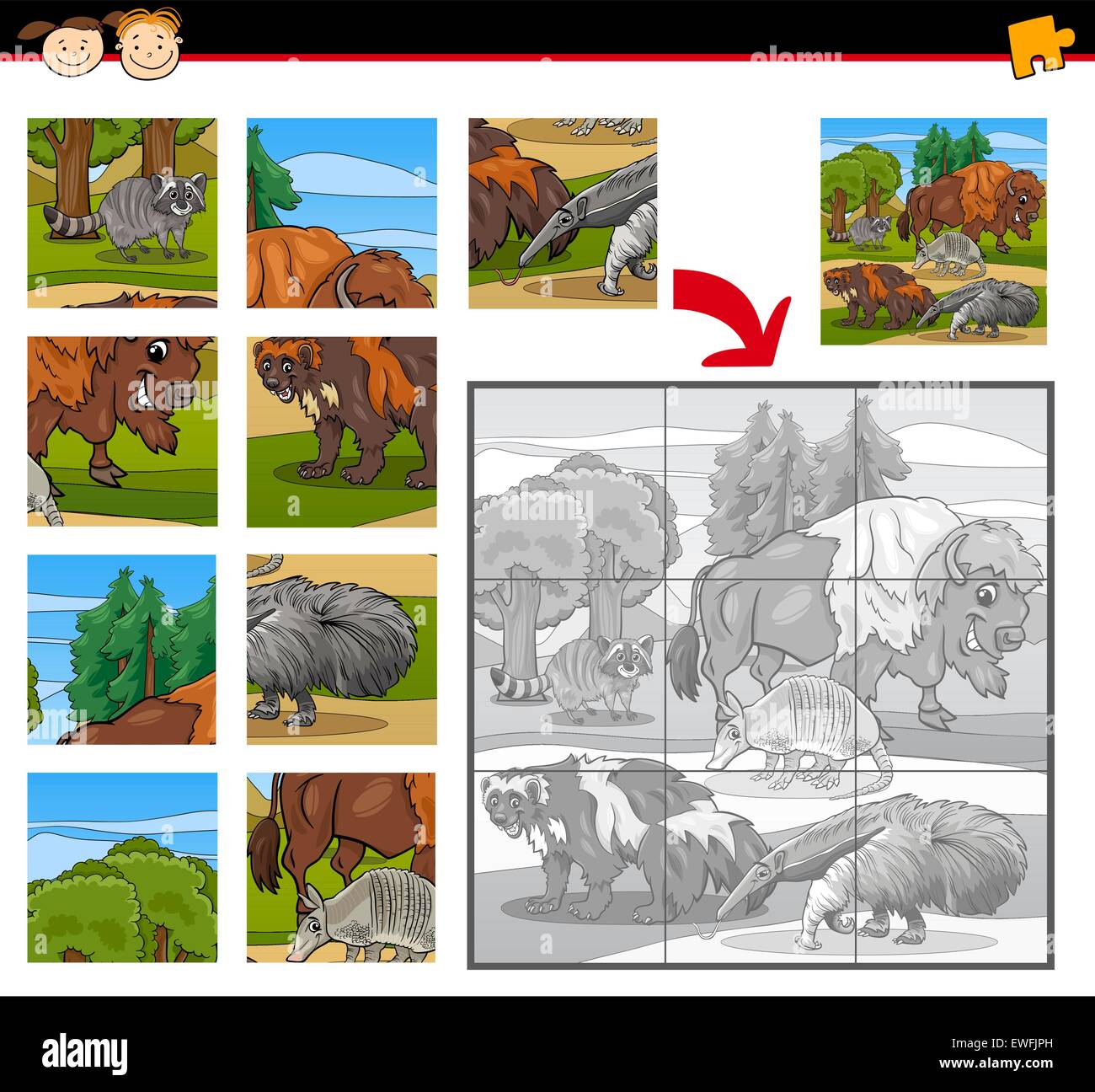 Cartoon Illustration of Education Jigsaw Puzzle Game for Preschool ...