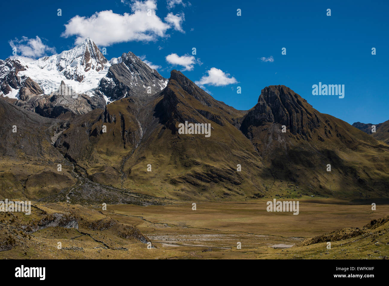 Snow-capped mountains and rocks, Cordillera Huayhuash mountain range, Andes, northern Peru, Peru Stock Photo