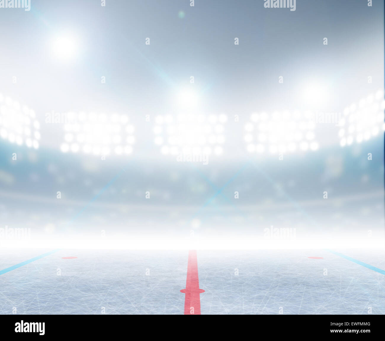 A generic ice hockey ice rink stadium with a frozen surface under