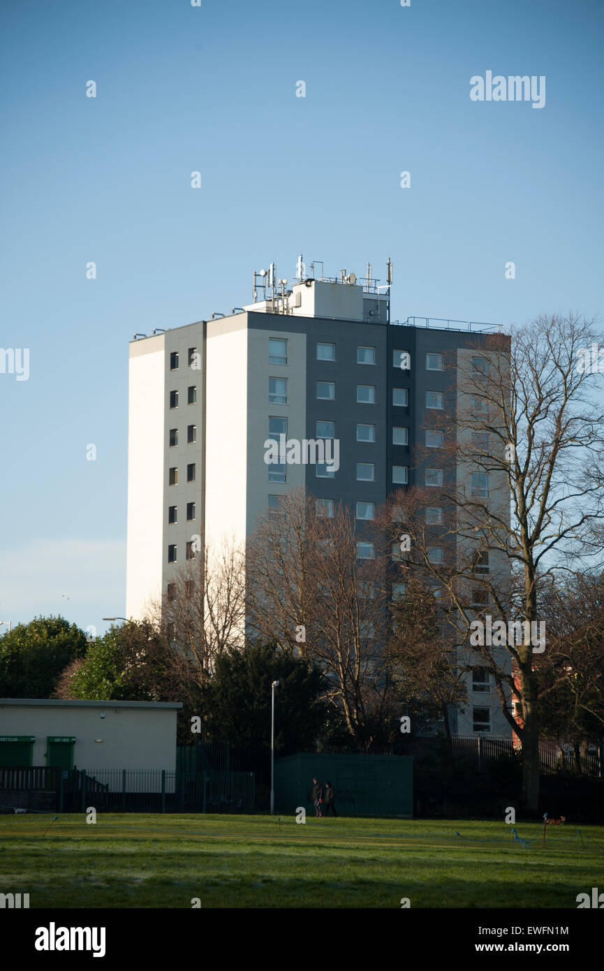 High Rise Apartment Block Tower Flats Winter Trees Stock Photo