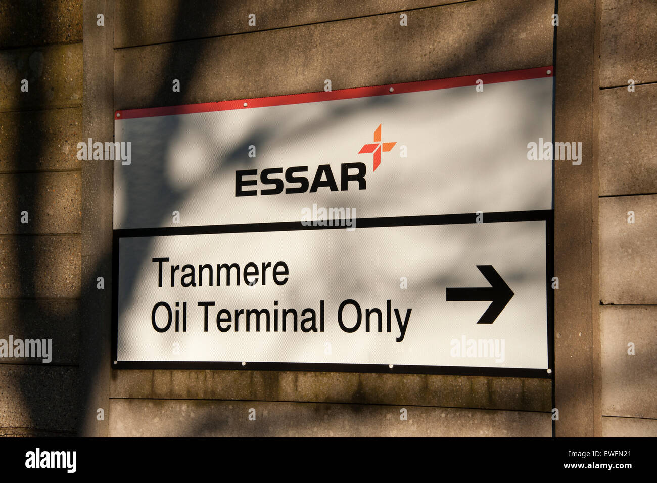 Essar Tranemere Oil Terminal Sign Stock Photo