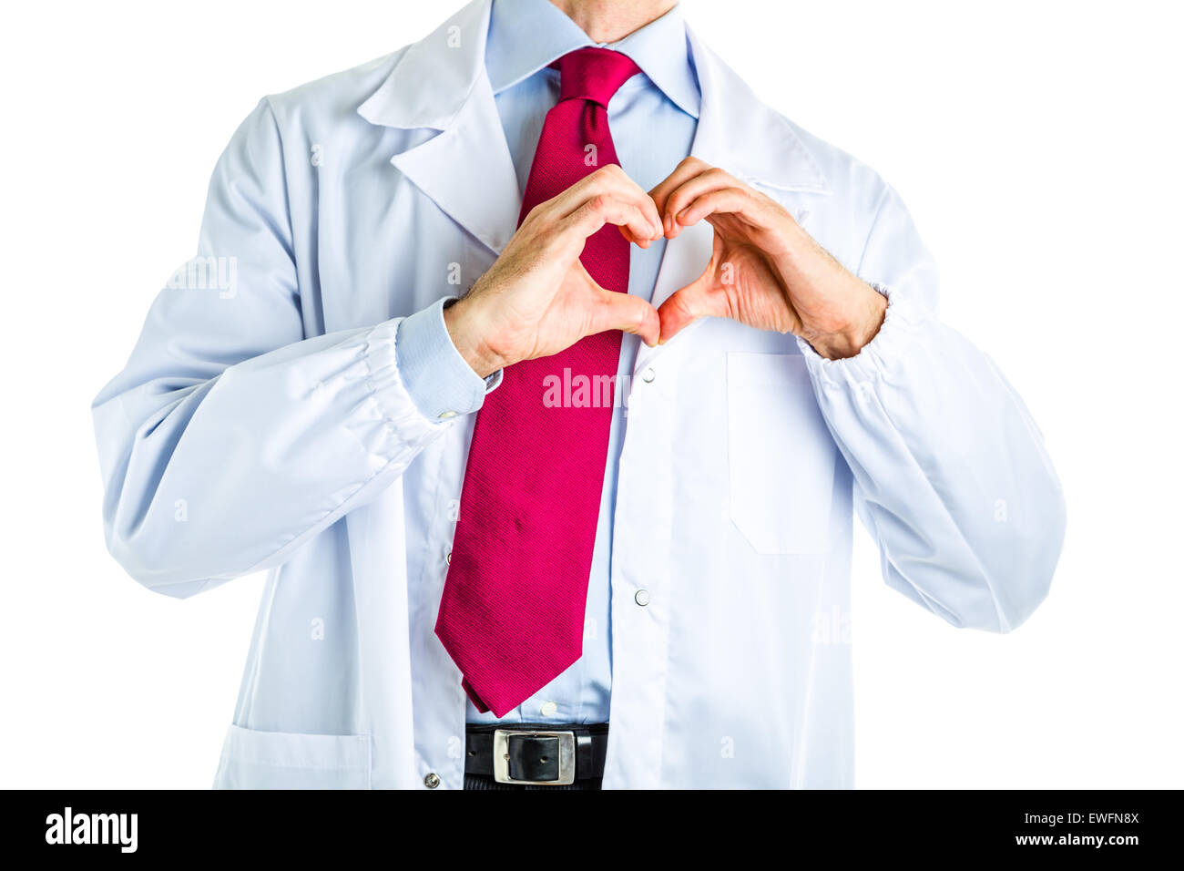 white coat red shirt