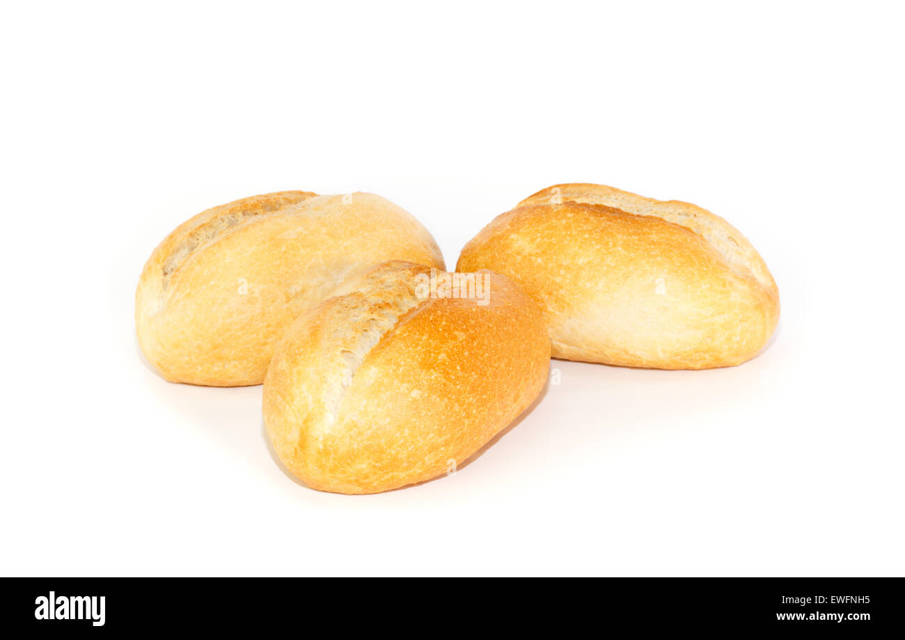 Crusty German bread rolls against white background Stock Photo
