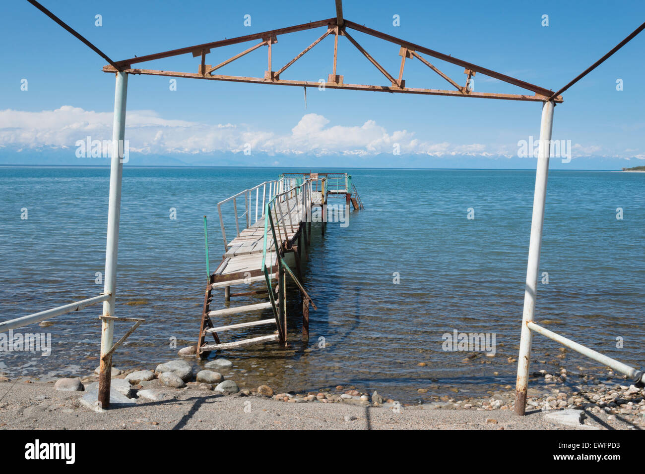 Abandonned jetty. Lake Issyk-Köl. Barskoon. Kyrgyzstan. Central Asia. Stock Photo