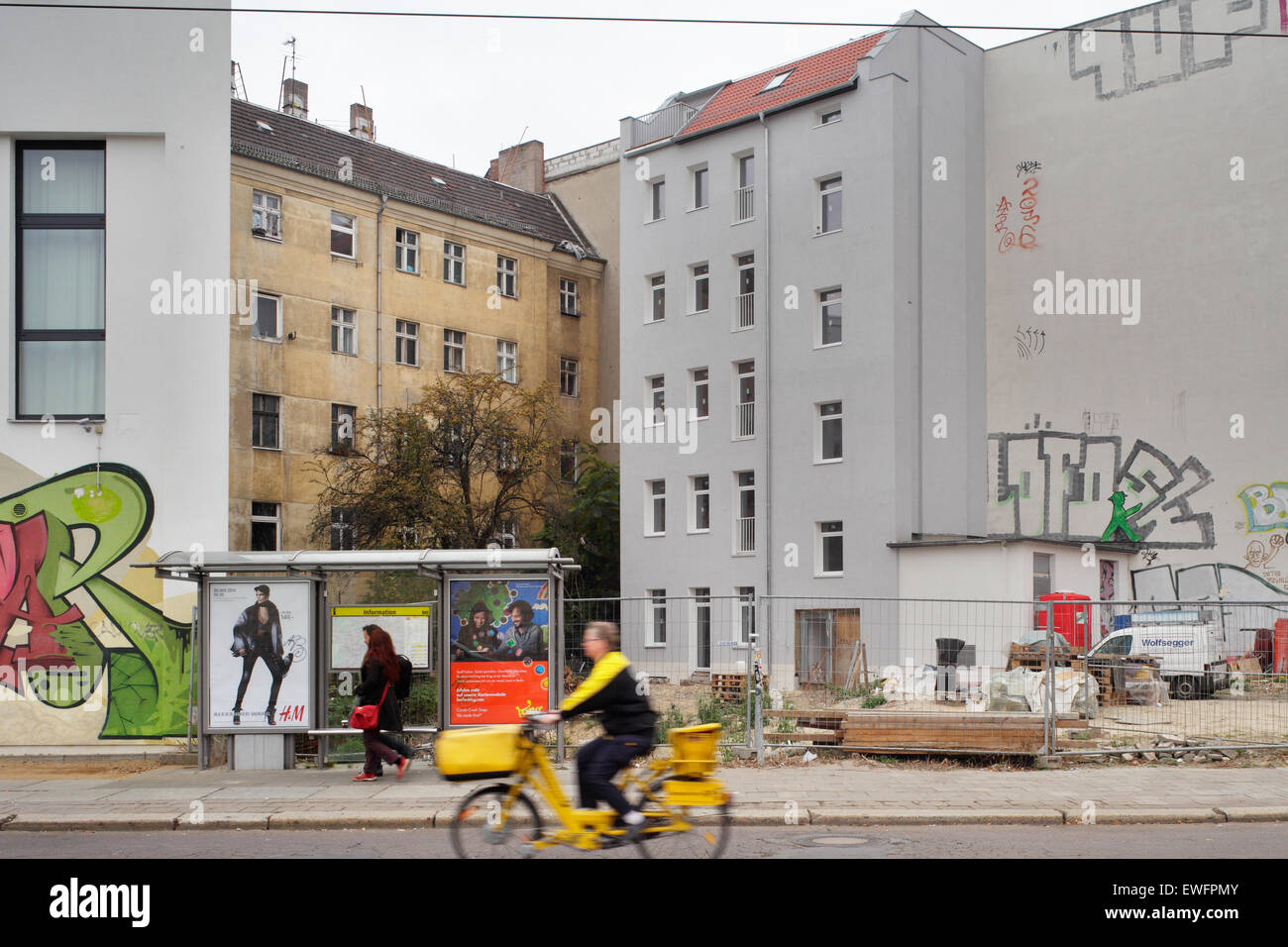 Berlin, Germany, hotel building and renovated and unrenovated buildings Stock Photo