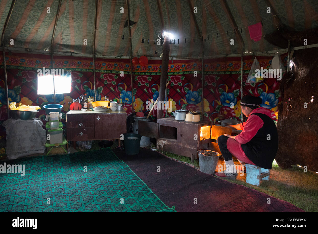 Interior of a yurt. Lake Song-Köl. Kyrgyzstan. Central asia. Stock Photo