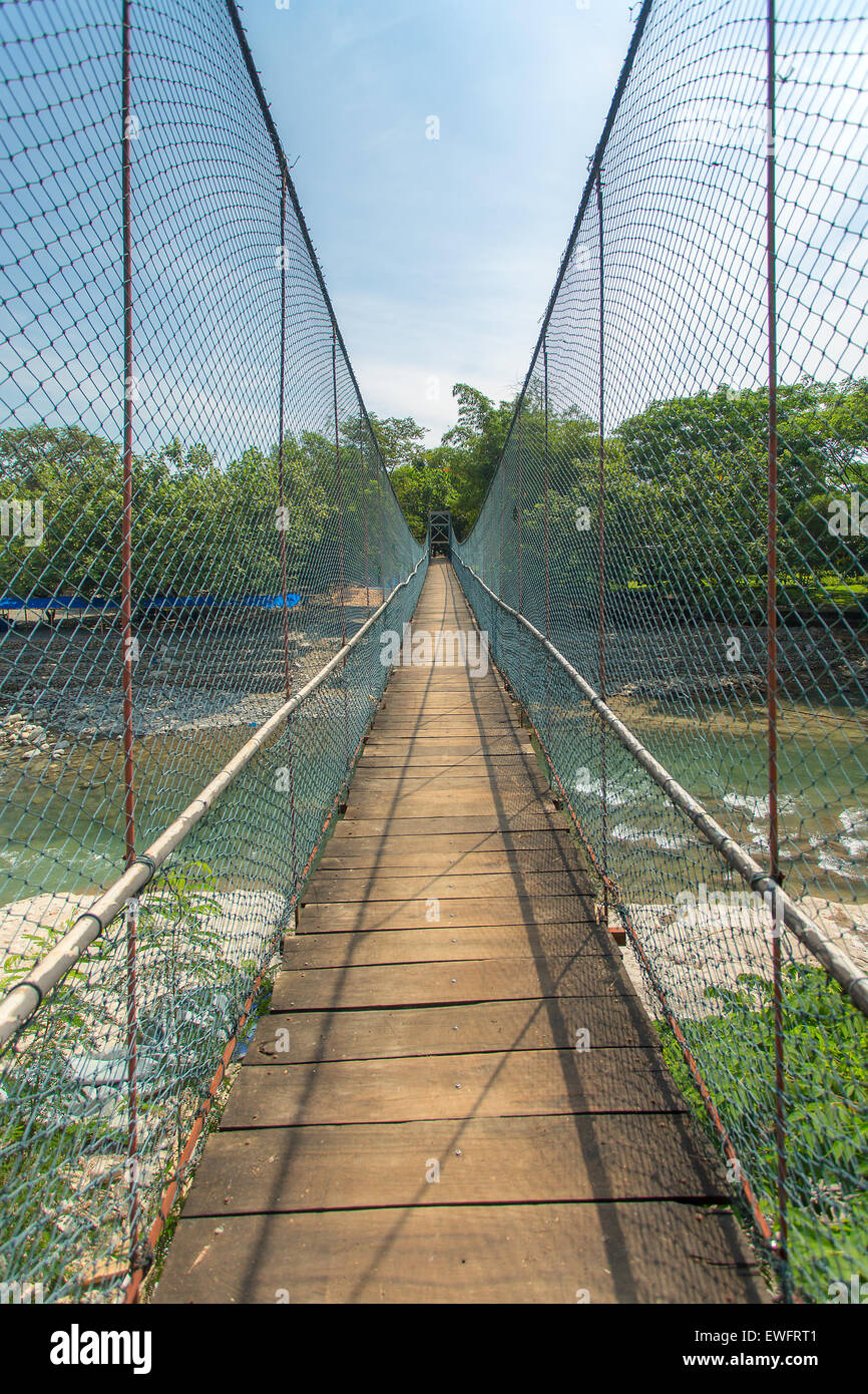 Rope bridge in Bukit lawang village, Sumatra, Indonesia Stock Photo